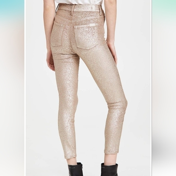 7 For All Mankind Ankle Skinny Velvet Jeans Metallic Gold - Picture 2 of 12